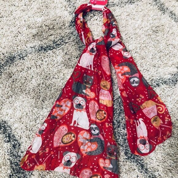 Valentine Animals Dog Cat Sloth Print Light Scarf - Picture 2 of 2
